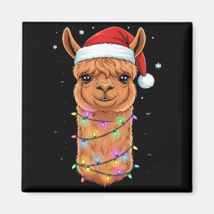 Christmas Lights Alpaca Santa Hat Llama Cute Xmas  Magnet