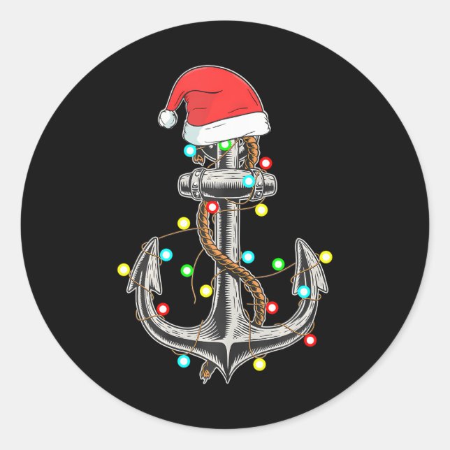 Christmas Lights Anchor Boating Sailing Funny Classic Round Sticker (Front)