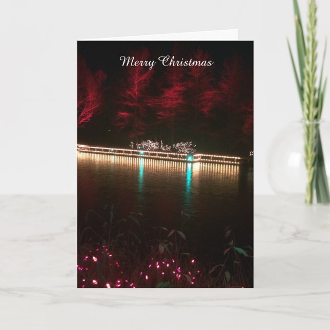 Christmas Lights and Colourful Trees Holiday Card (Front)