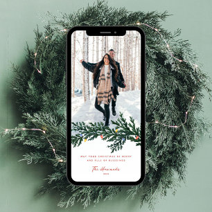 Christmas Lights and Greenery Photo Holiday Card