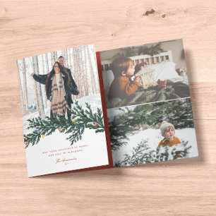 Christmas Lights and Greenery Photo Tri-Fold Holiday Card