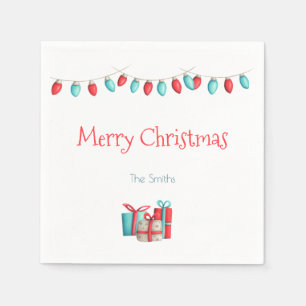 Christmas lights and presents personalized napkin