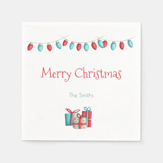 Christmas lights and presents personalized napkin (Front)