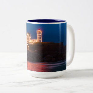 Christmas Lights at Nubble lighthouse in Maine Two-Tone Coffee Mug
