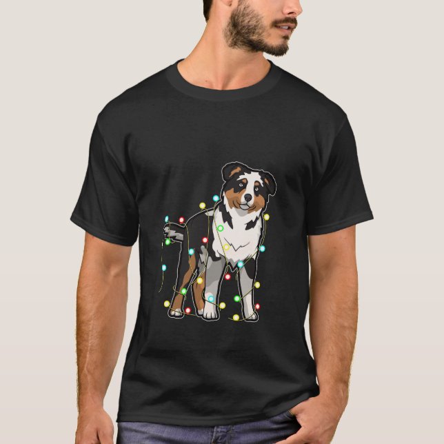Christmas Lights Australian Shepherd Dog Lover Xma T-Shirt (Front)