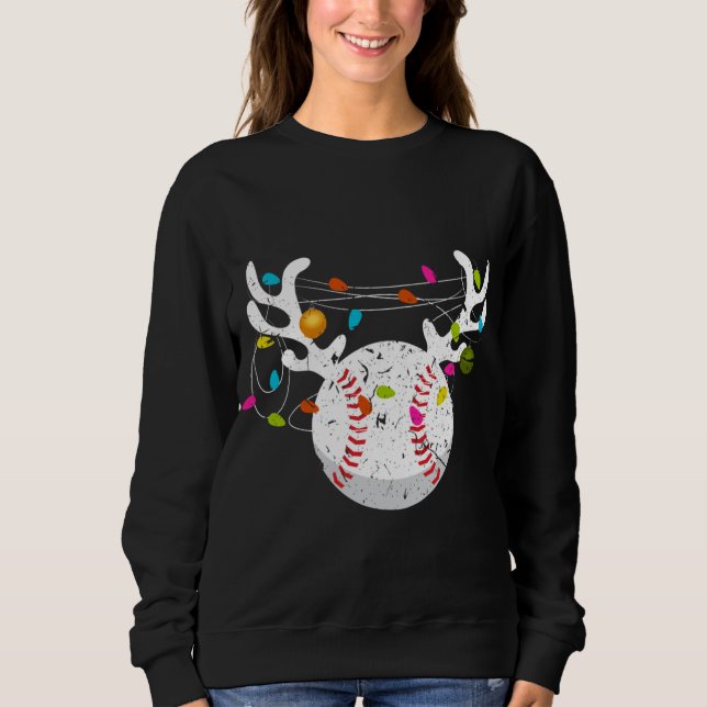 Christmas Lights Baseball Ball Funny Xmas Sweatshirt (Front)