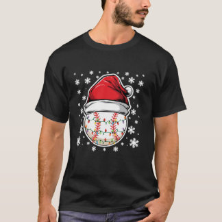Christmas Lights Baseball With Snowflakes Wearing  T-Shirt