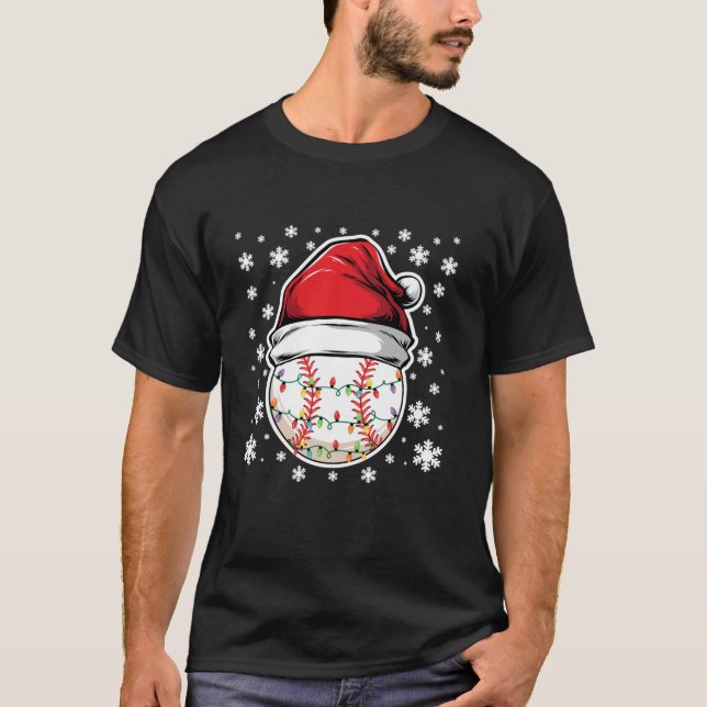 Christmas Lights Baseball With Snowflakes Wearing  T-Shirt (Front)