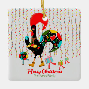 Christmas lights, baubles, presents and Rooster Ceramic Ornament