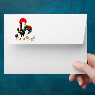 Christmas lights, baubles, presents and Rooster Envelope