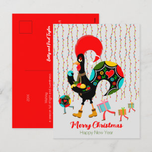 Christmas lights, baubles, presents and Rooster Holiday Postcard