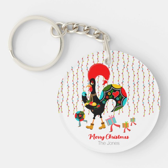Christmas lights, baubles, presents and Rooster Keychain (Front)