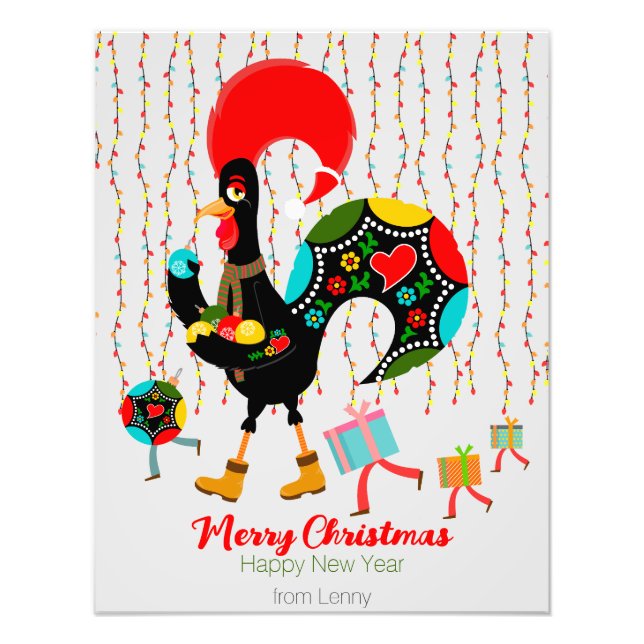 Christmas lights, baubles, presents and Rooster Photo Print (Front)