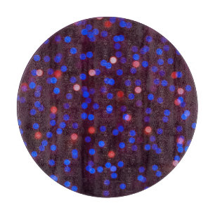 Christmas lights, blurred, festive background. cutting board