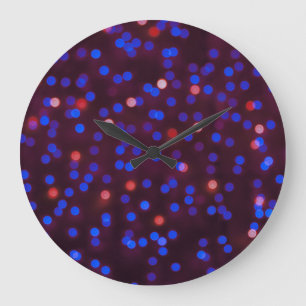 Christmas lights, blurred, festive background. large clock
