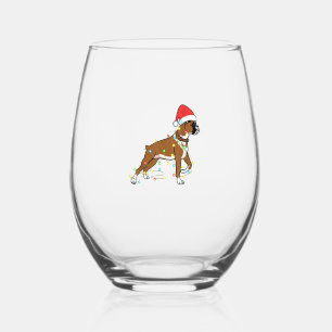Christmas Lights Boxer Dog Lover Funny Gift Stemless Wine Glass