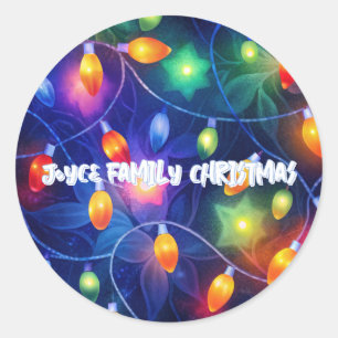 Christmas Lights Bright Holiday Whimsical Merry Classic Round Sticker