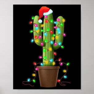 Christmas Lights Cactus Lover Funny Xmas Gifts For Poster