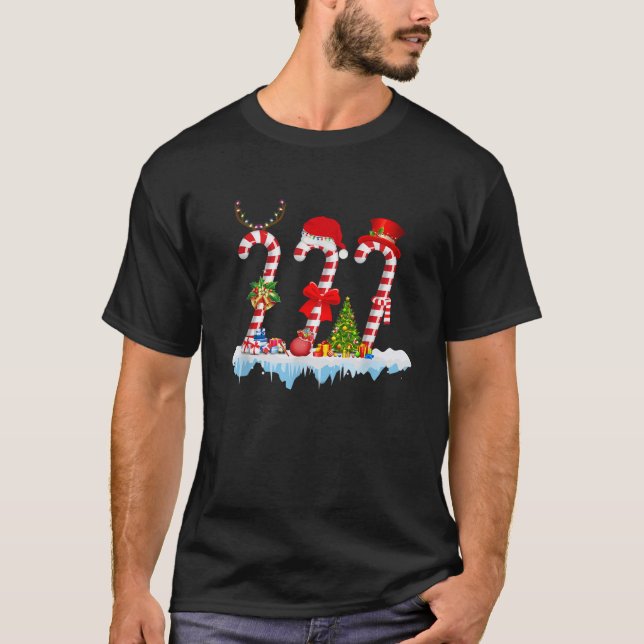 Christmas Lights Candy Cane Santa Elf Reindeer Xma T-Shirt (Front)