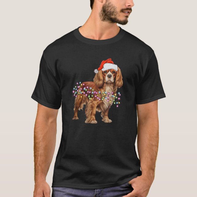 Christmas Lights Cavalier King Charles Spaniel dog T-Shirt (Front)
