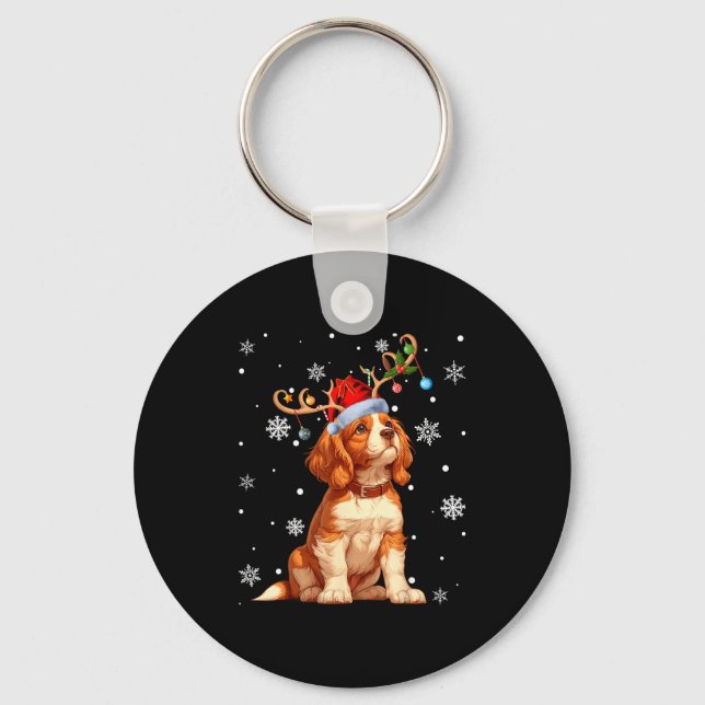 Christmas Lights Cavalier King Charles Spaniel Xma Keychain (Front)