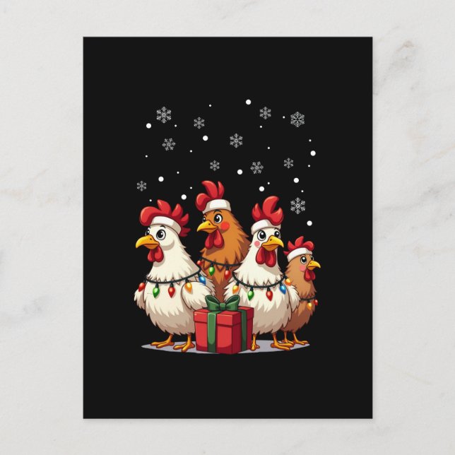 Christmas Lights Chicken Santa Funny Xmas Holiday Postcard (Front)