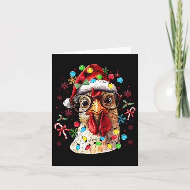 Christmas Lights Chicken Santa Funny Xmas Tree Chi Card (Front)