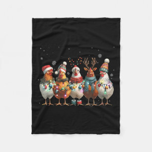 Christmas Lights Chicken Santa Funny Xmas Tree Chi Fleece Blanket