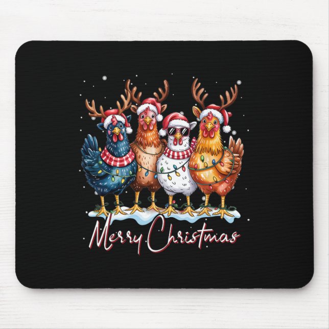 Christmas Lights Chicken Santa Funny Xmas Tree Chi Mouse Pad (Front)