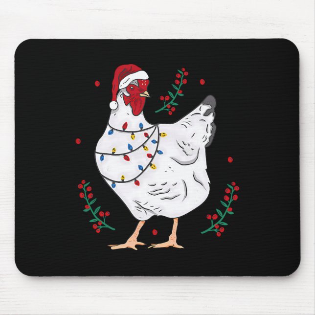 Christmas Lights Chicken Santa Funny Xmas Tree Chi Mouse Pad (Front)
