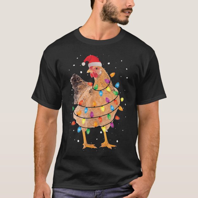 Christmas Lights Chicken Santa Xmas Tree Chicken T-Shirt (Front)