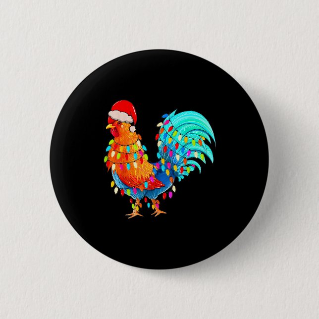 Christmas Lights Chicken Wearing Xmas Hat Chicken  2 Inch Round Button (Front)
