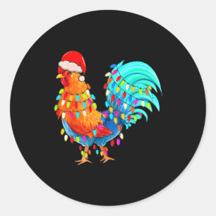 Christmas Lights Chicken Wearing Xmas Hat Chicken  Classic Round Sticker