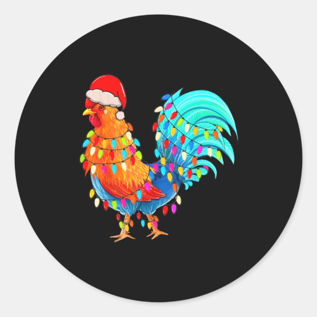 Christmas Lights Chicken Wearing Xmas Hat Chicken  Classic Round Sticker (Front)