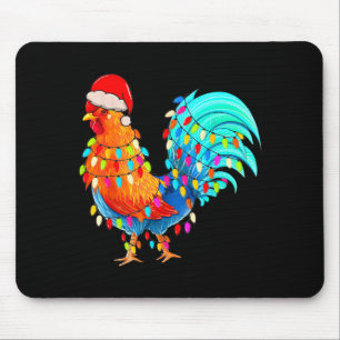 Christmas Lights Chicken Wearing Xmas Hat Chicken  Mouse Pad