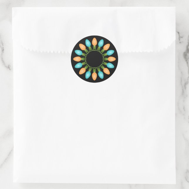 Christmas Lights Circle in Orange and Blue Classic Round Sticker (Bag)