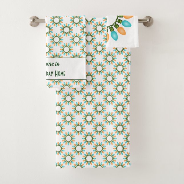 Christmas Lights Circles Pattern Orange and Blue Bath Towel Set (Insitu)