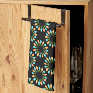 Christmas Lights Circles Pattern Orange and Blue Kitchen Towel