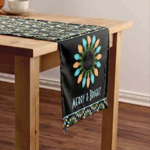 Christmas Lights Circles Pattern Orange and Blue Short Table Runner