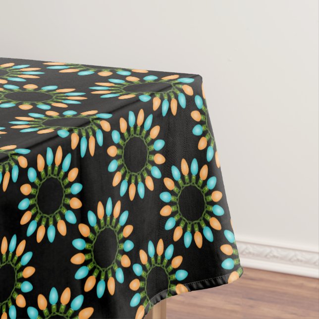 Christmas Lights Circles Pattern Orange and Blue Tablecloth (In Situ)