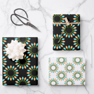Christmas Lights Circles Pattern Orange and Blue Wrapping Paper Sheet