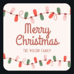 Christmas Lights Coloured Merry Christmas Adress Square Sticker<br><div class="desc">Christmas Lights Coloured Merry Christmas label</div>