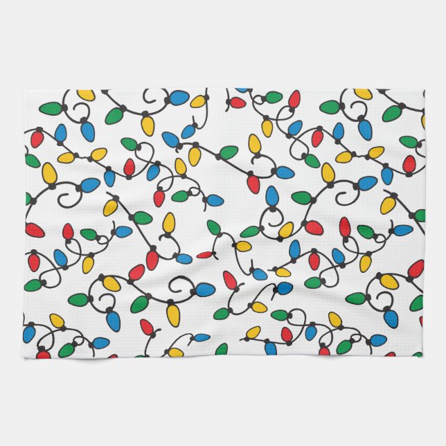 Christmas Lights Colourful String Bulbs Kitchen Towel (Horizontal)