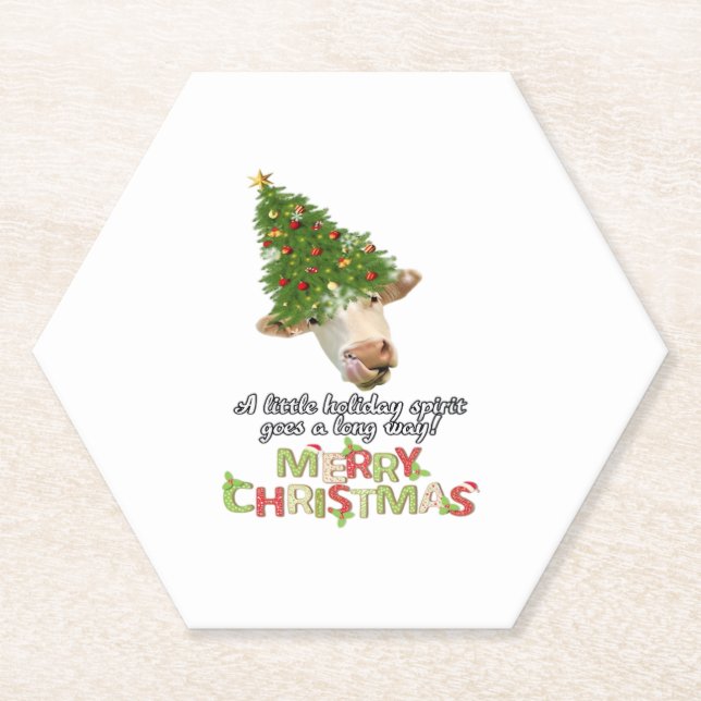 Christmas Lights Cow Lovers Classic T-Shirt Paper Coaster (Front)