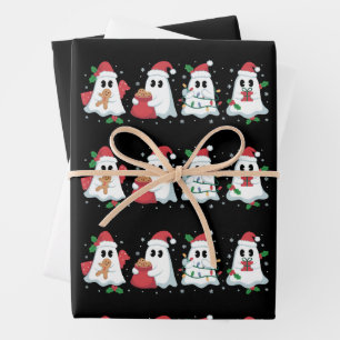 Christmas Lights Cute Ghost Xmas Boo Wrapping Paper Sheet