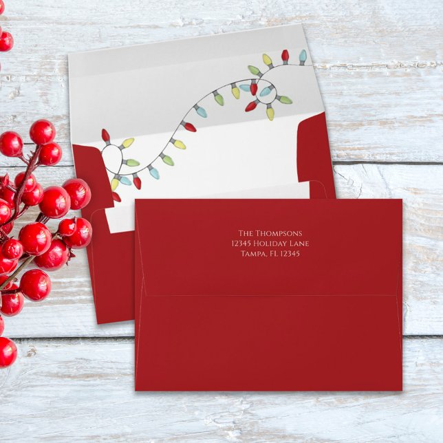 Christmas Lights Cute Return Address Custom Envelope (Creator Uploaded)