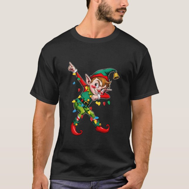 Christmas Lights Dabbing Elf Squad Boys Girl Men X T-Shirt (Front)
