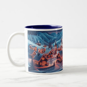 Christmas Lights Decorated Snow Covered Village Ho Two-Tone Coffee Mug