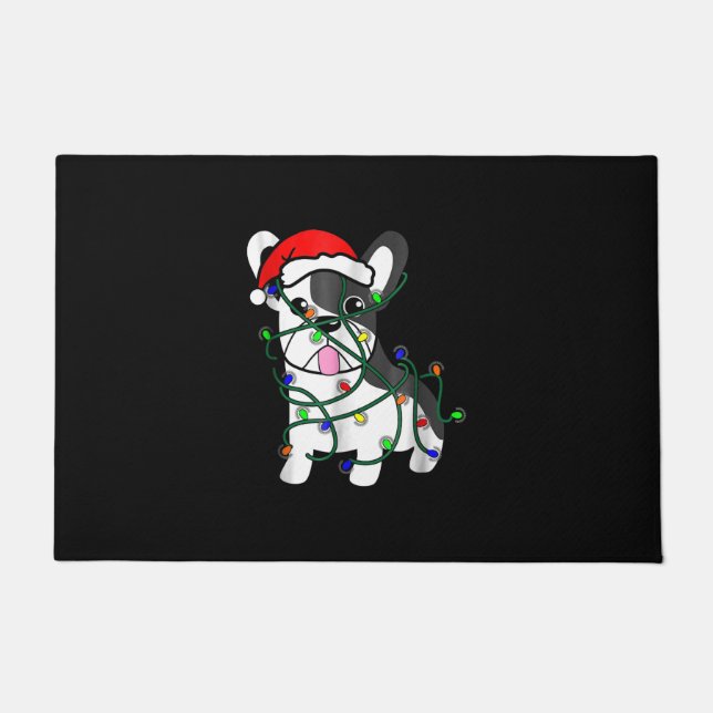 christmas lights decoration funny french bulldog doormat (Front)
