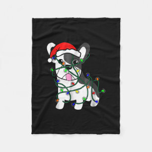 christmas lights decoration funny french bulldog fleece blanket